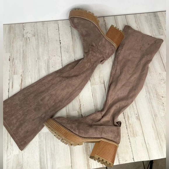 Mia Women's Taupe Brown Over-the-Knee Chunky Heel Suede Boots Size 8 - Picture 10 of 10